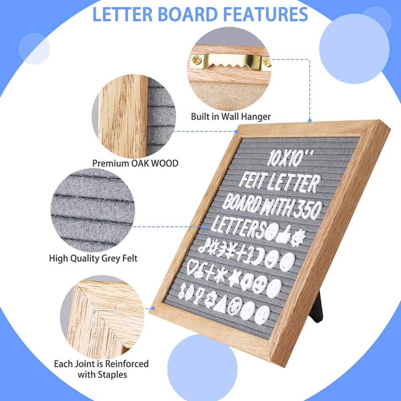 10x10 Inch Square Felt Letterboard Oak Wood Message Board 460 Plastic