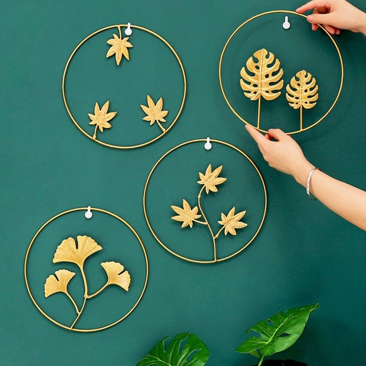 Round Leaf Shape Wrought Iron Wall Decoration Pendant Leaf Metal Wall