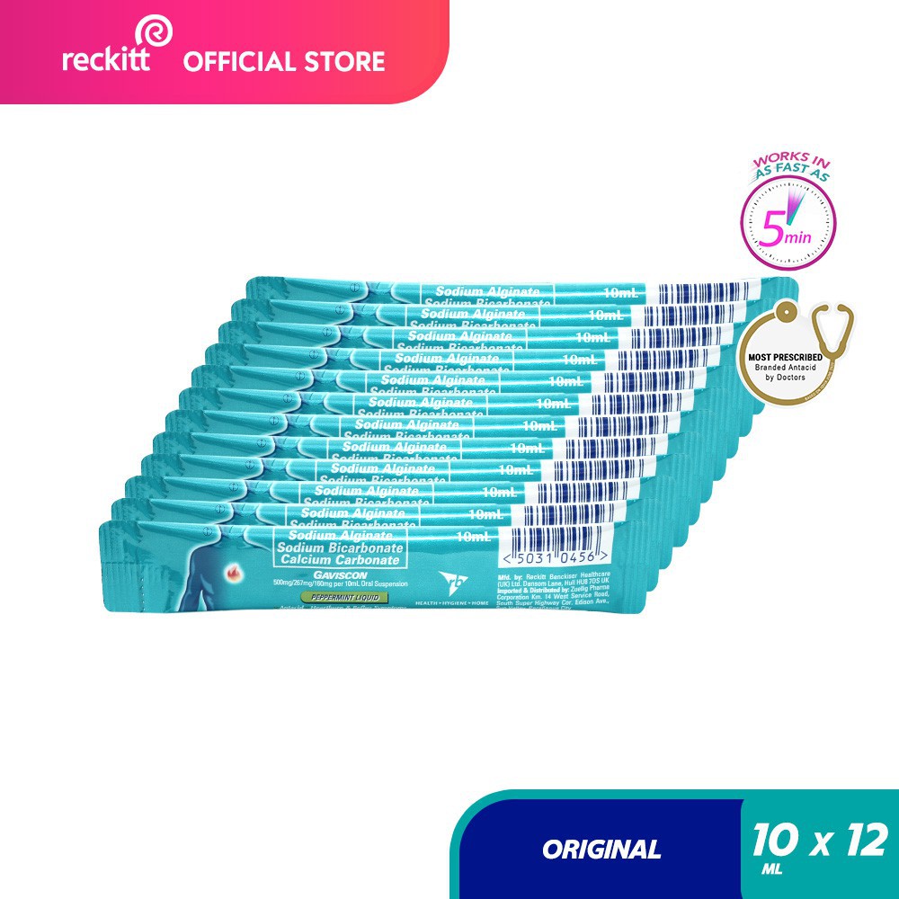 Gaviscon Original Antacid Liquid Sachet 10ml Bundle of 12 for Acid