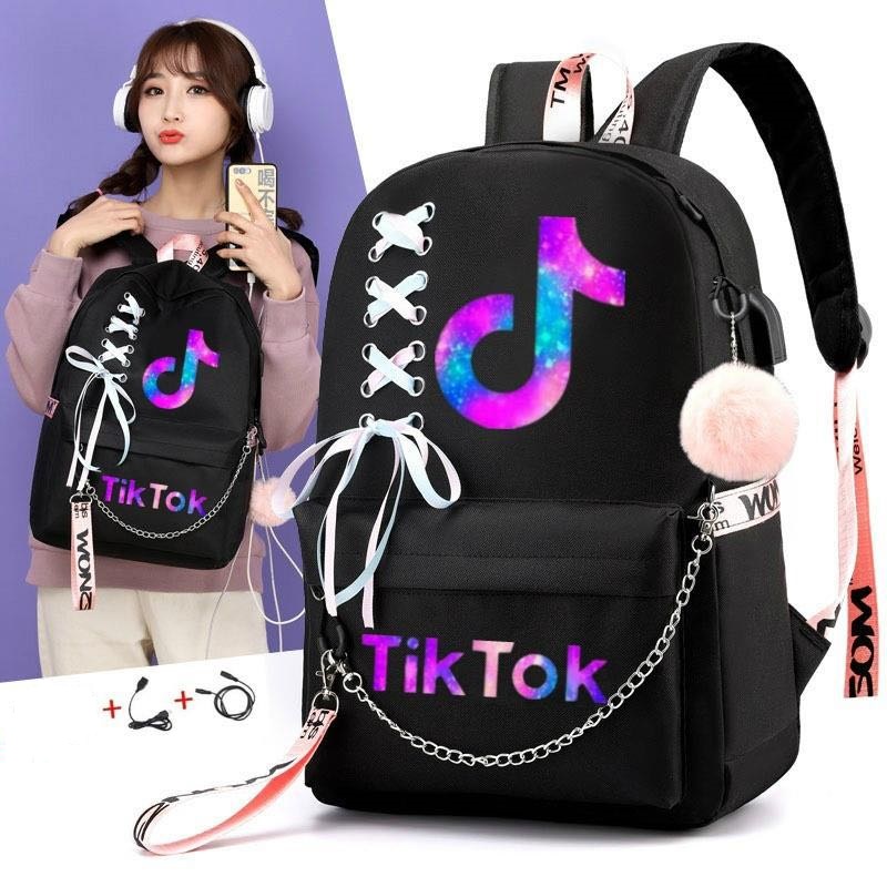 Add to Wish List Tik Tok Backpack Boy Girl School Bags USB Bookbag For