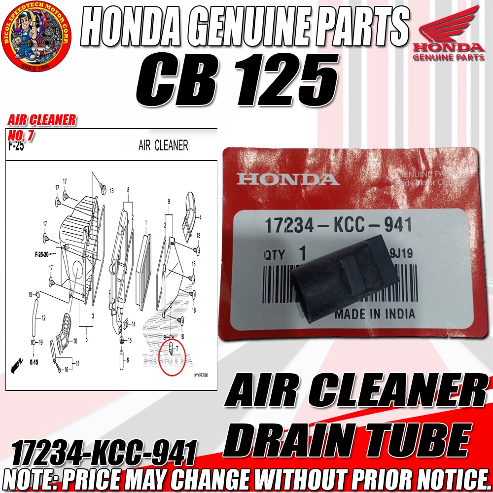 CB 125 AIR CLEANER DRAIN TUBE (HPI) (GENUINE 17234KCC941) Shopee Philippines