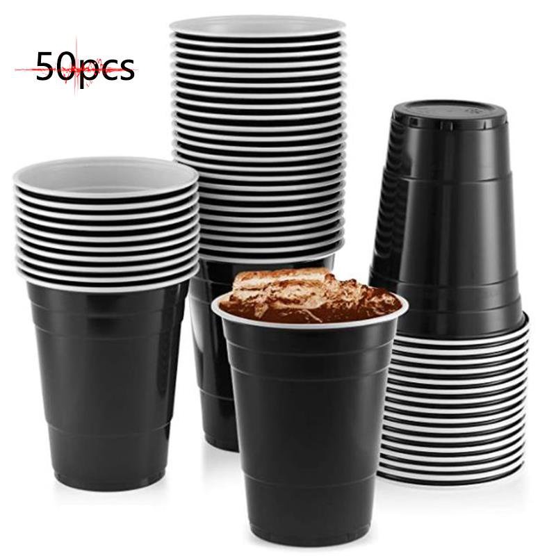 50 Pack 14 Oz Black Solo Cups Disposable Plastic Drink Cup, Big