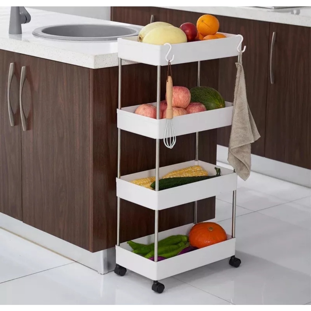 4 Layer Moving Rack Kitchen Storage Shelf Wall Home Bedroom