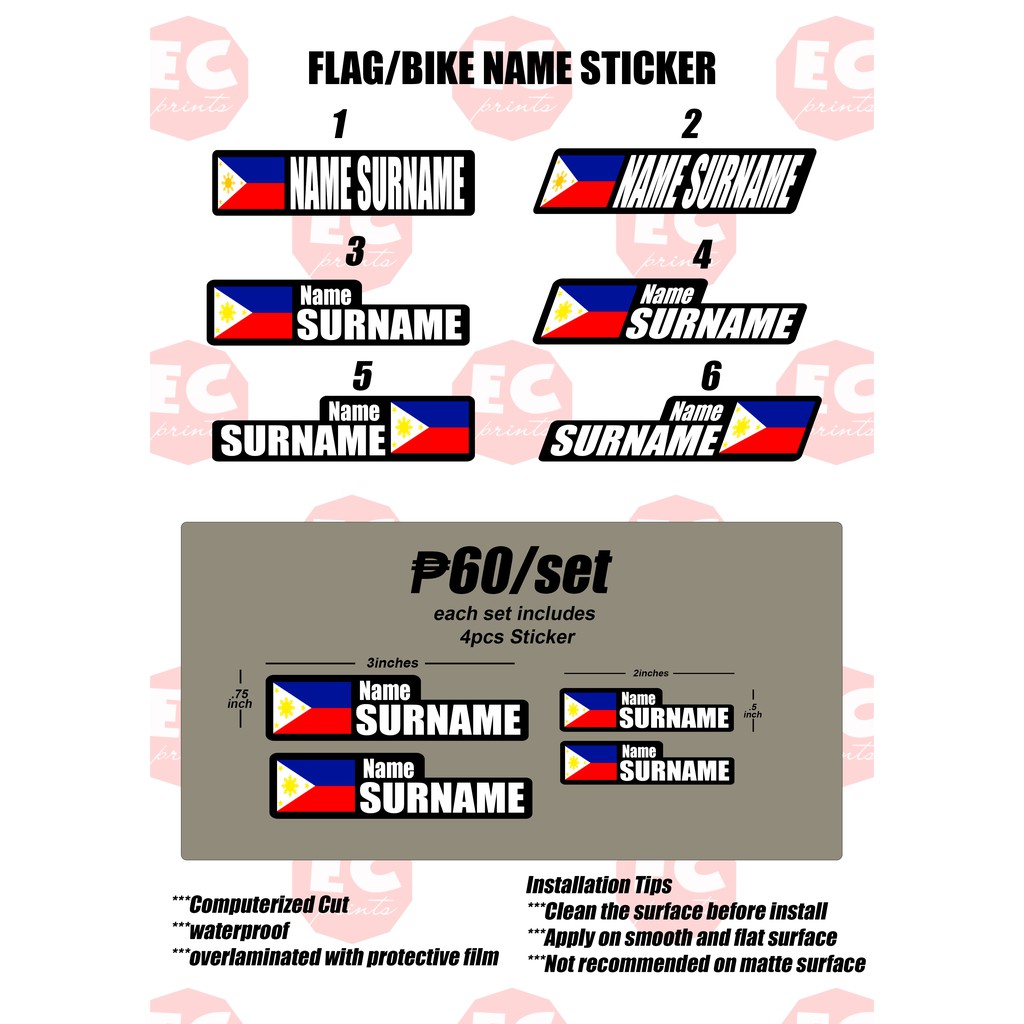 4pcs PERSONALISED Flag Name Bike Sticker Shopee Philippines