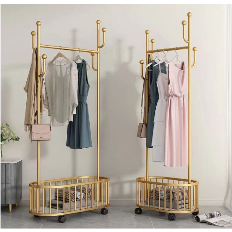 Movable coat rack with wheels bedroom floor hanger Nordic light luxury