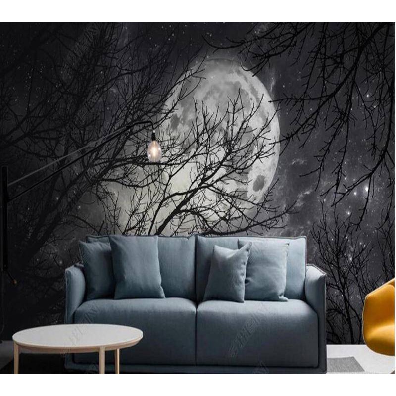 Papel De Parede Modern Simple Night Scene Moon Branch Starry Sky
