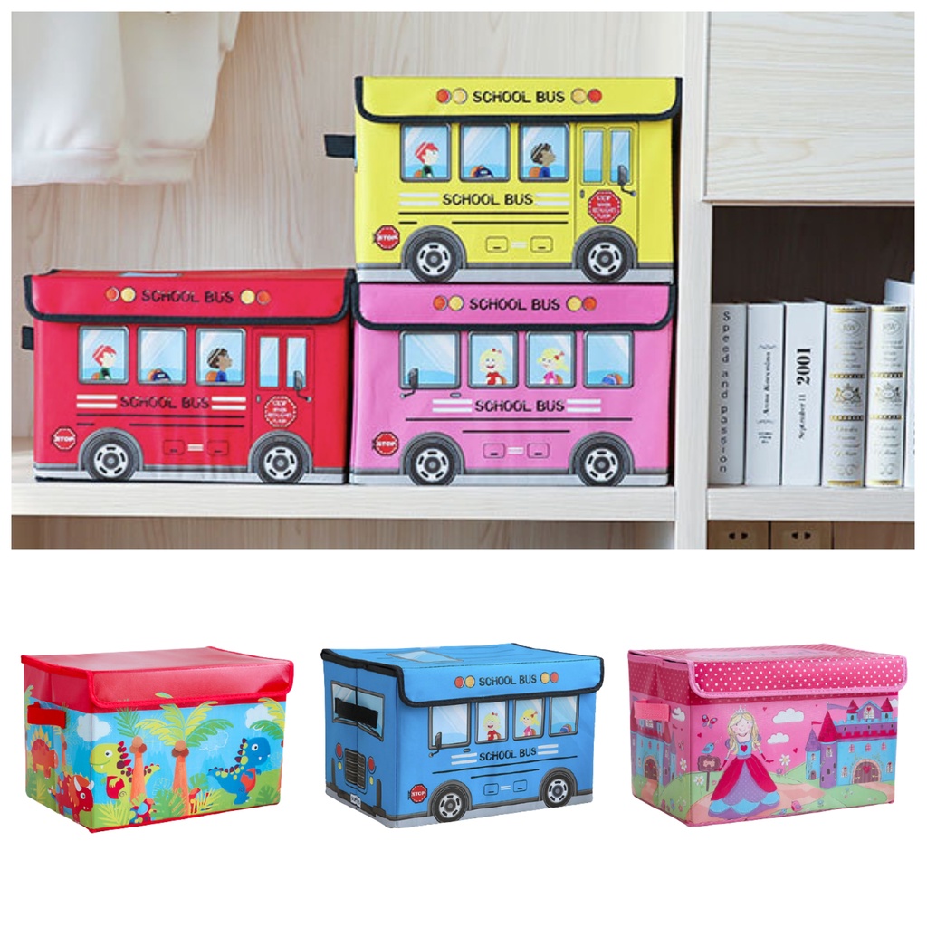 Play and Store PU Leather Kids Bus Foldable Storage Organizer Toy