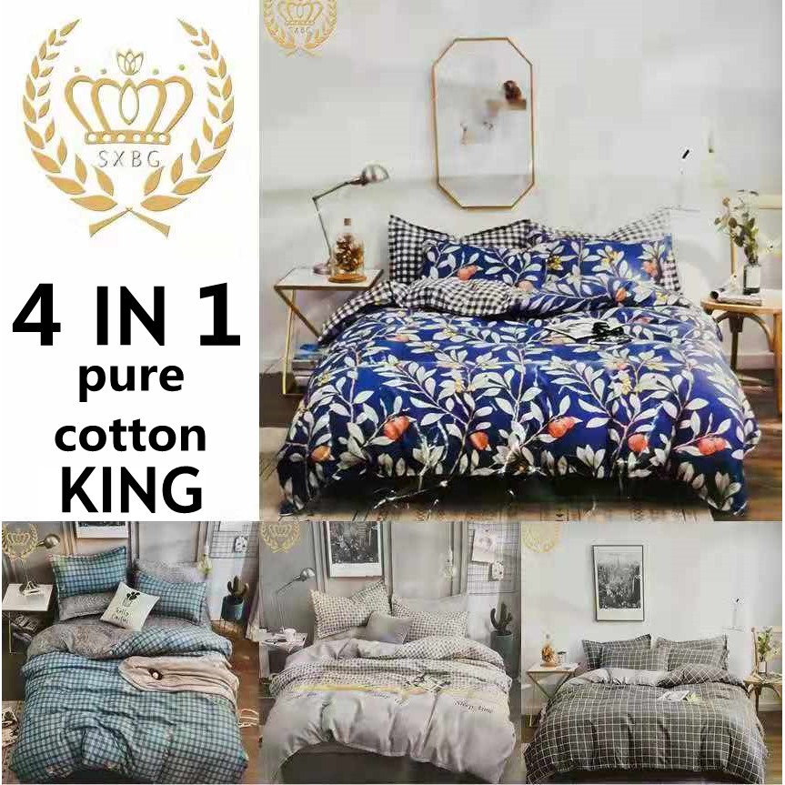 [COD] 4in1 Pure Cotton Bed Sheet Queen Size 1.8M High Quality and Soft