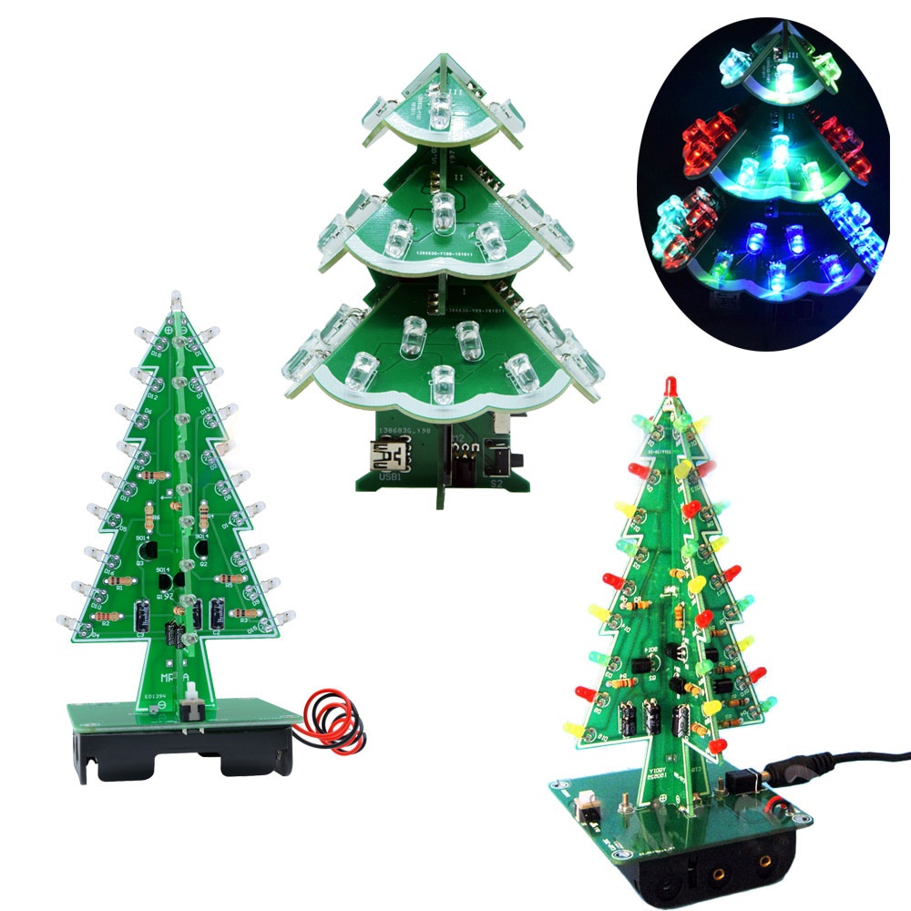 7 Colors Colorful LED Flash Christmas Tree DIY Kits LED 3D Rotating