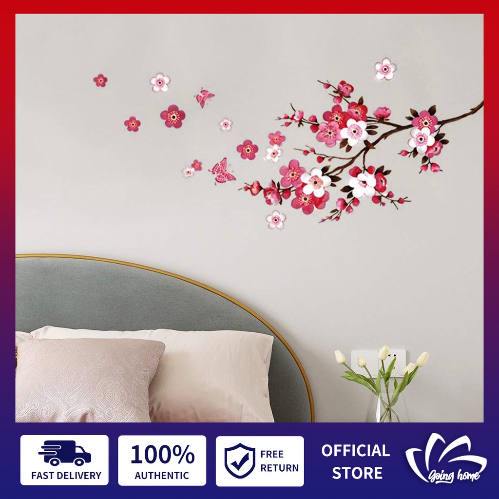 Wall Decal Sakura Tree Branch Wall Stickers Butterfly Flowers Wall Art