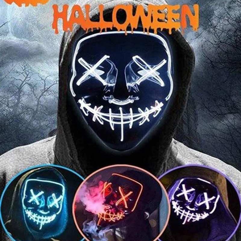 Colplay LED Light Up Halloween Mask Scary Glow LED Face Mask with 3