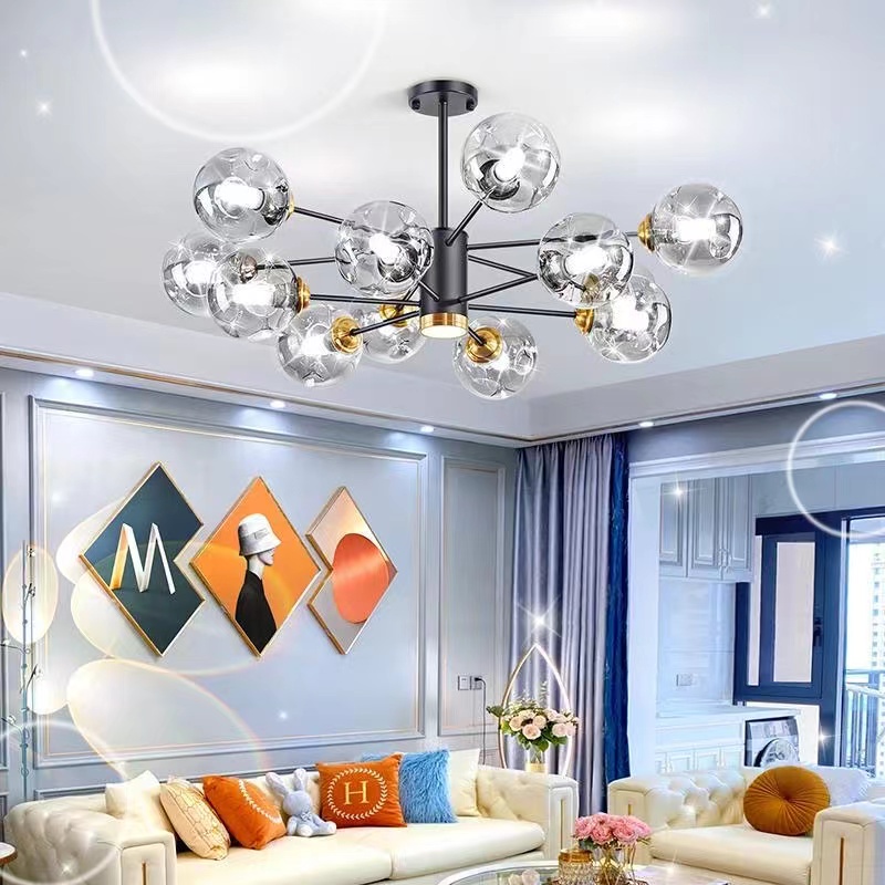 Nordic Chandelier MultiHead Led Ceiling Light Living Room Dining Glass