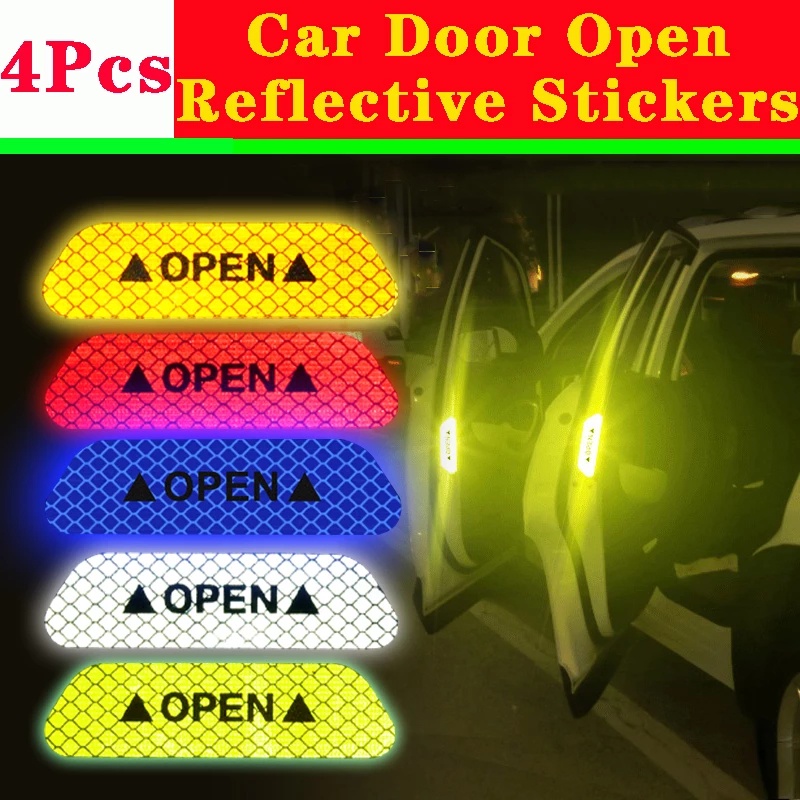 4 pcs car OPEN reflective warning tapes night reflective warning stickers high reflective prompt