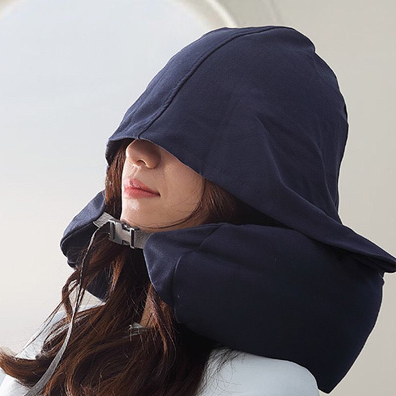 Muji UShaped Pillow Hooded Portable U Neck Nap Cap Car Airplane Travel