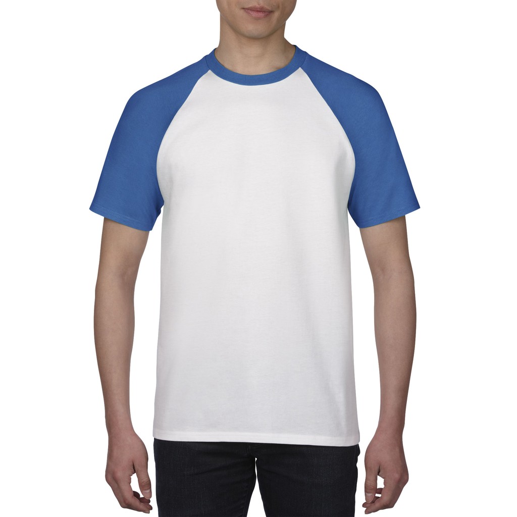 Gildan Premium Cotton Adult Raglan TShirt (White / Royal) Shopee Philippines