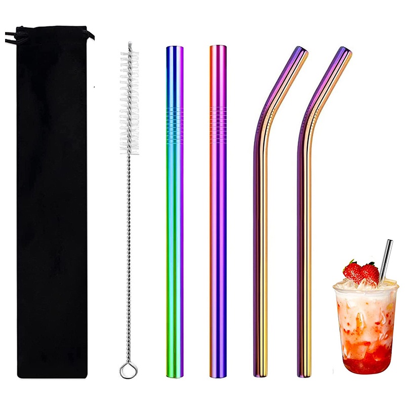 4Pack Reusable Stainless Steel Metal Straws with Case Long Drinking