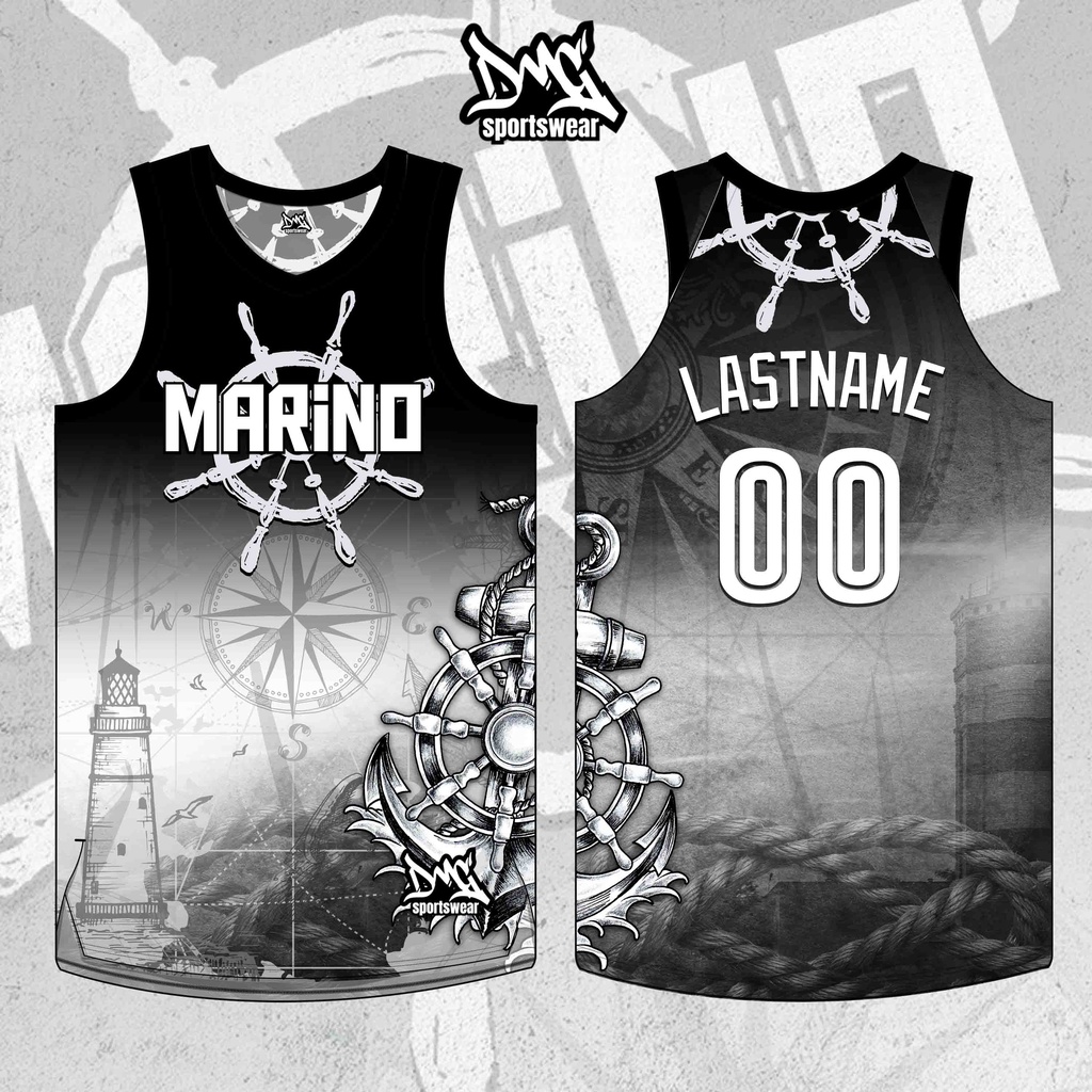 Black & White Marine Basketball Full Sublimation Jersey Shopee