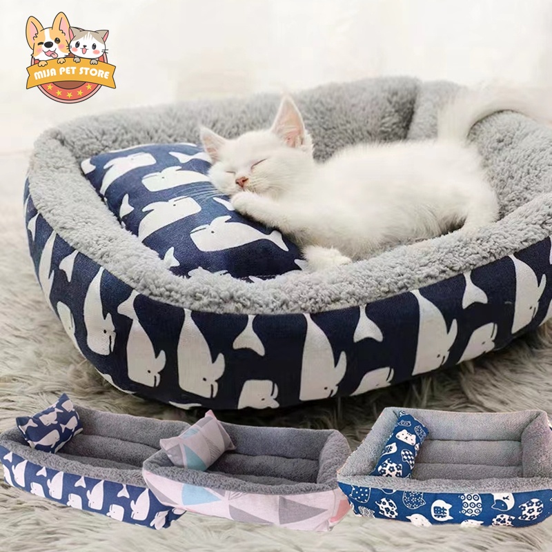 【Free pillow】Dog Bed Pet Cat Washable Cotton Cushion Sleeping Bed Dog