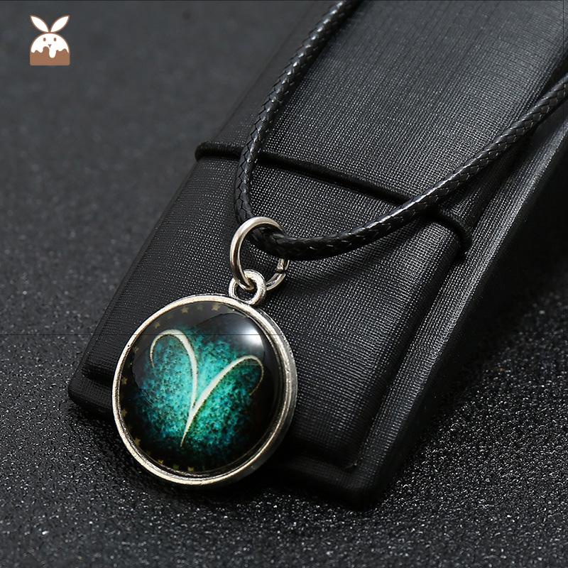 12 Zodiac Constellation Luminous Necklace Time Gem Pendant Men's Ladies