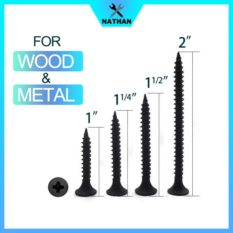 BLACK SCREW for wood and metal 1 inch to 3 inches Self tapping screw