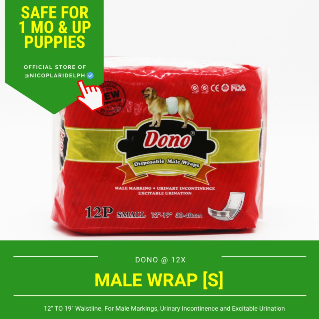 Dono Male Wraps for Dogs Soft, Superabsorbent and Leak Proof (Small, 30 to 48cm waist, 12s