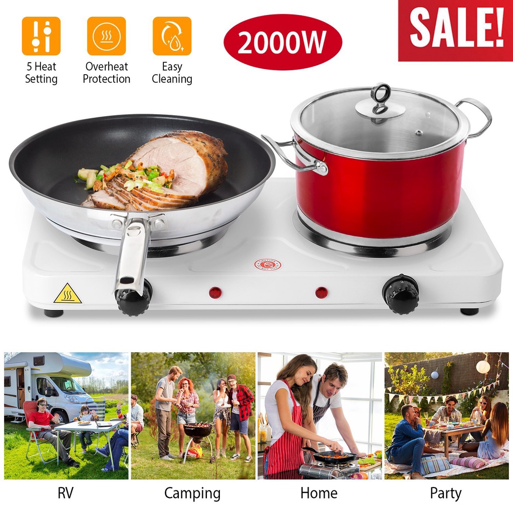 JuNK 2000W Double Electric Burner Portable Dual Counter Stove