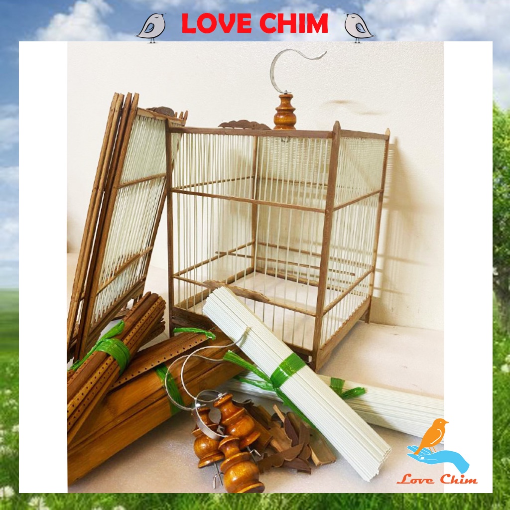Selfassembled bird cage frame pressed with wood slats, LOVECHIM self