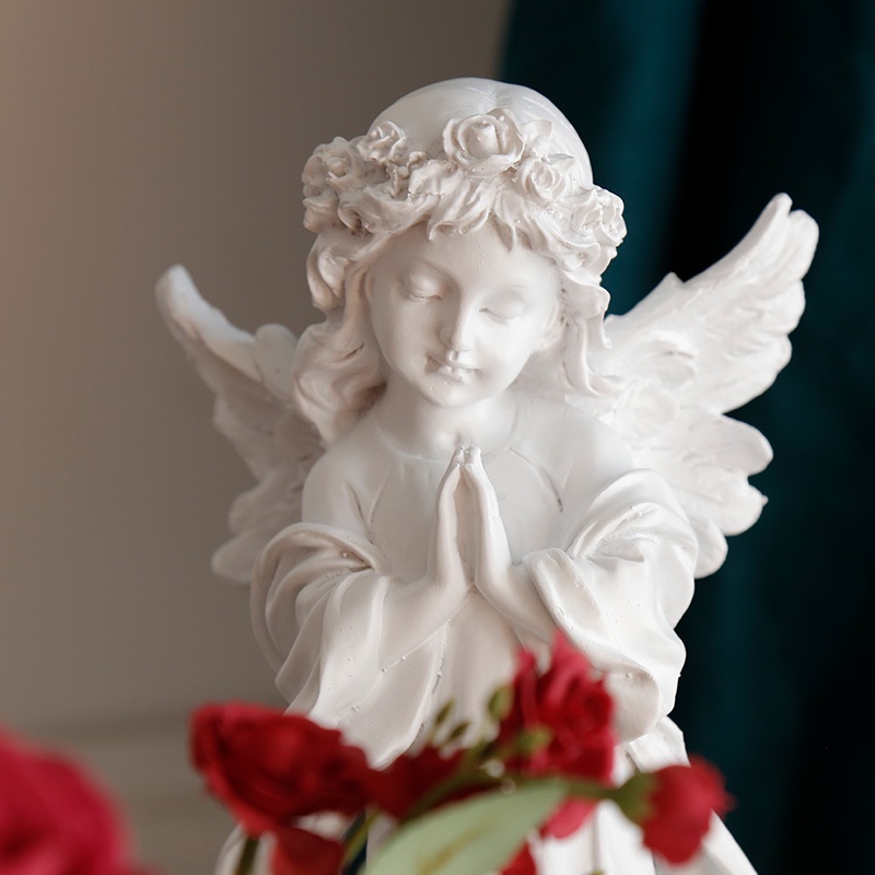 Retro Praying Angel Figurine Resin Guardian Angel Statue Indoor Home