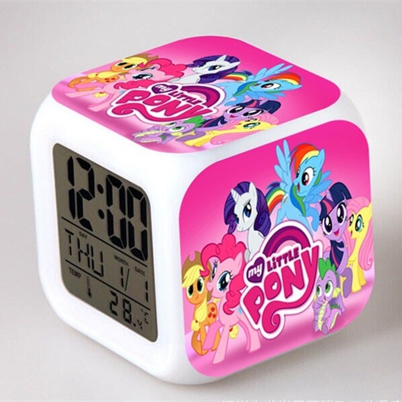 Anime My Little Pony 7 Color Changing Night Light Alarm Clock Elsa Anna Princess Doll Kids Boy
