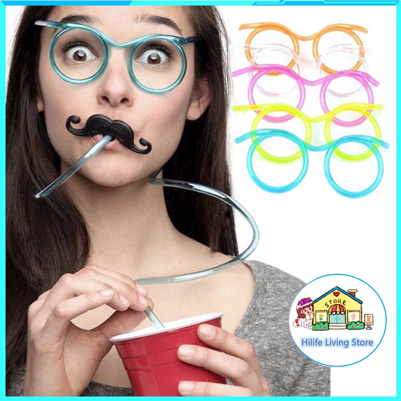 Children Beard Eyeglasses Straws Glasses Drinking Straw Crazy Funny Plastic Art Straws Kid Gifts