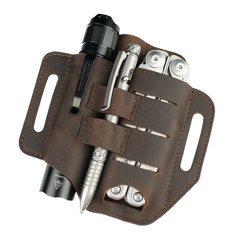 PJ13 EDC Leather Sheath, Knife Belt Sheath, Leather Flashlight Holster