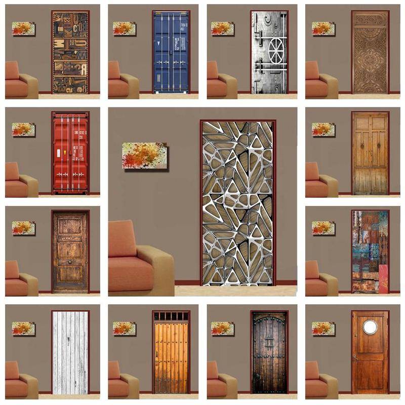 PVC SelfAdhesive Metal Door Stickers DIY Removable Wooden Doors Decal