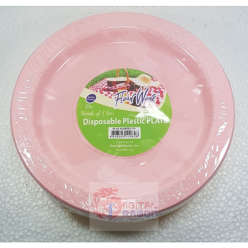 FLAIRWARE COLORED DISPOSABLE PLASTIC PLATES (PINK/BLUE/WHITE/YELLOW) WITH TOUCH OF CLASS 25
