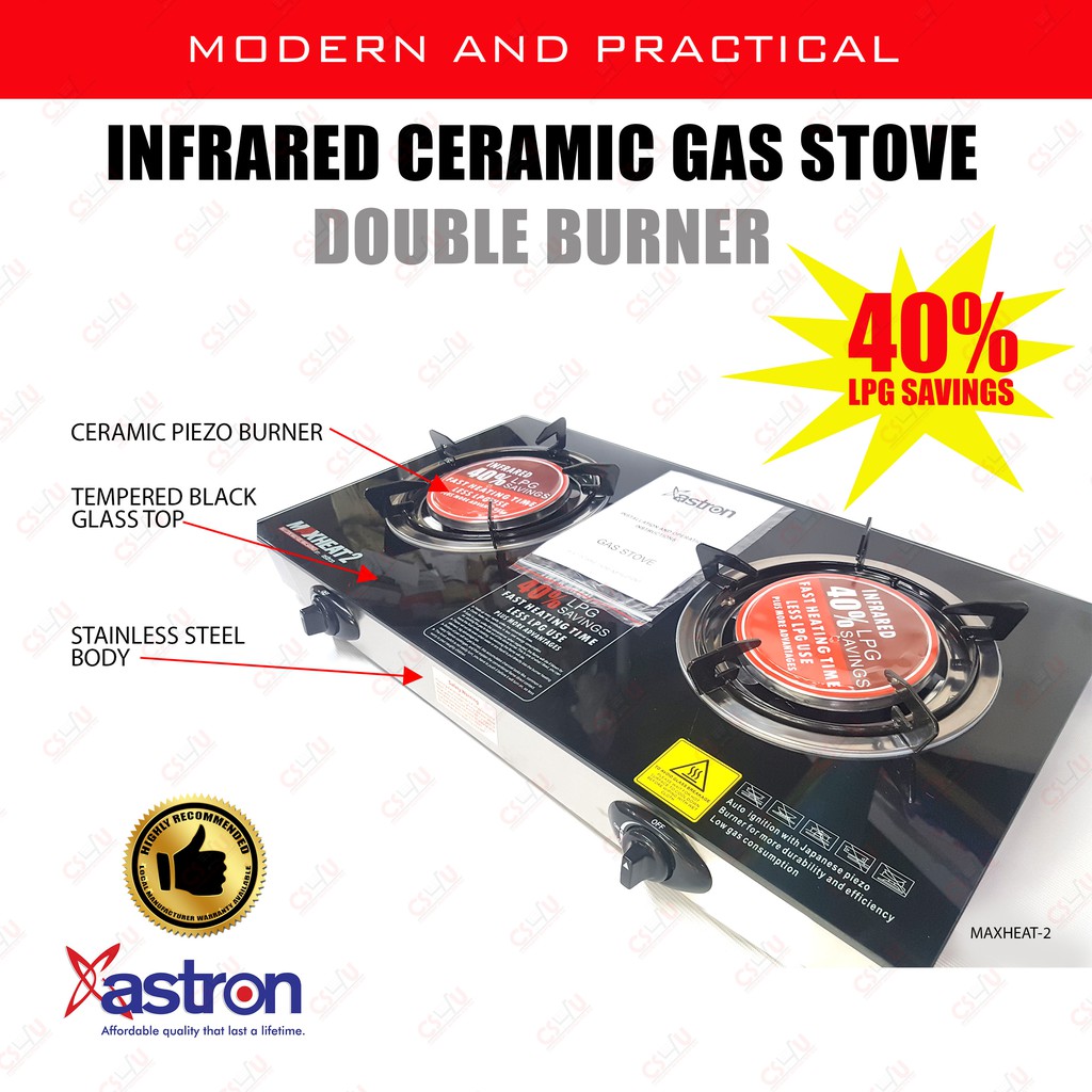 DOUBLE BURNER INFRARED CERAMIC BURNER TEMPERED GLASS TOP GAS STOVE