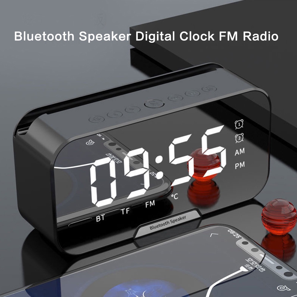 Wireless bluetooth speaker with fm radio desk clock digital led mini