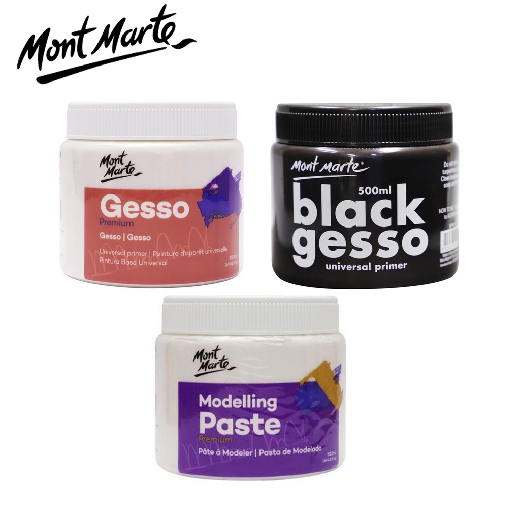 [500ml] Mont Marte Premium White & Black Gesso and Modeling Paste (16