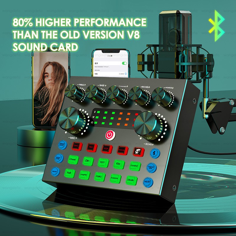 100 original V8S Live Sound Card for Audio Mixer Streaming, Bluetooth Sound Effects Mixer Board