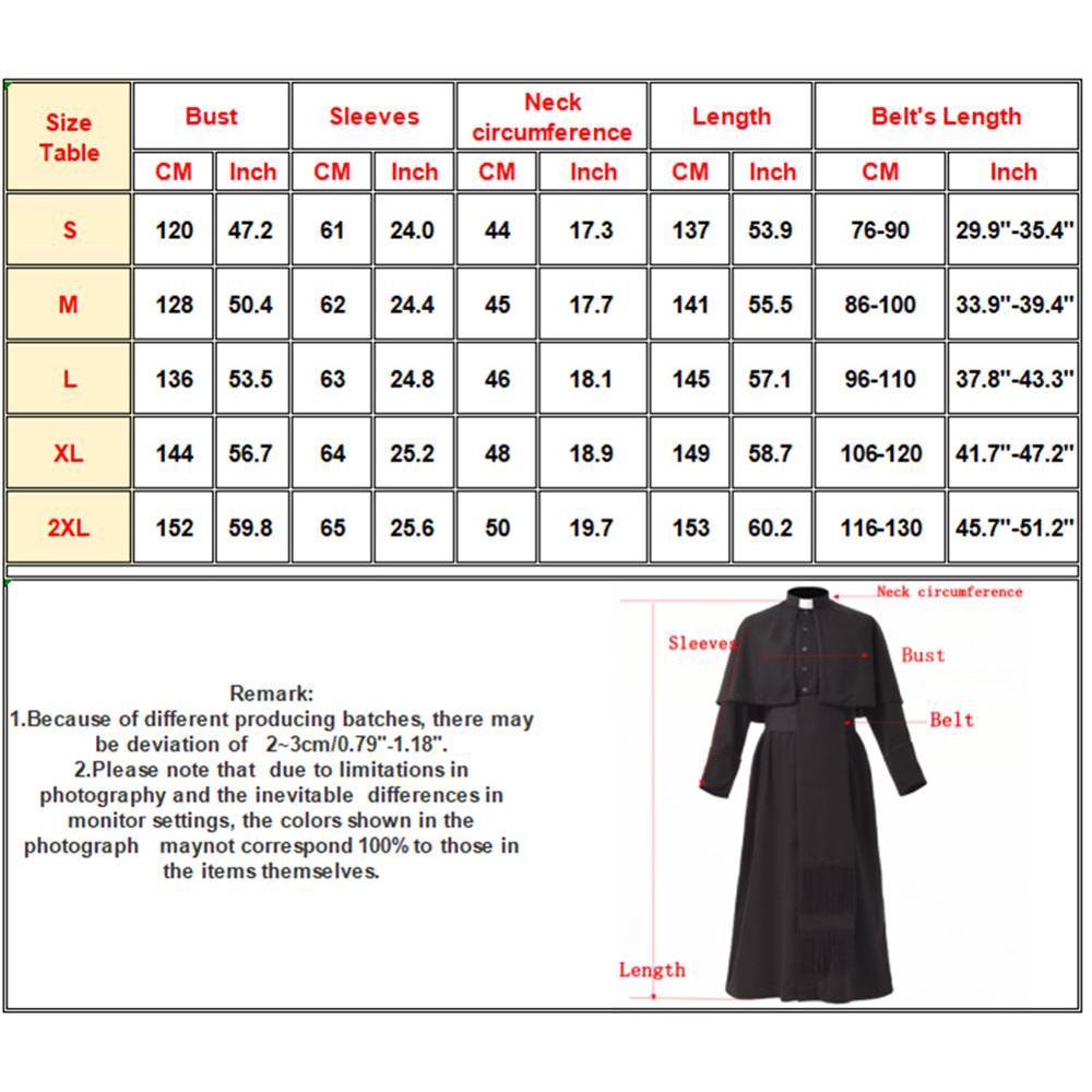 Black Priests Robe Cassock Adult Catholic Roman Soutane Pope Missionary
