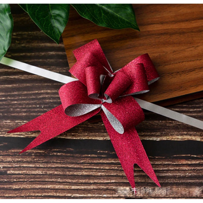 qjoq.ph 10pcs handpulled bows Ribbon gift & wrapping flower ribbon bow glitter coated Ribbon
