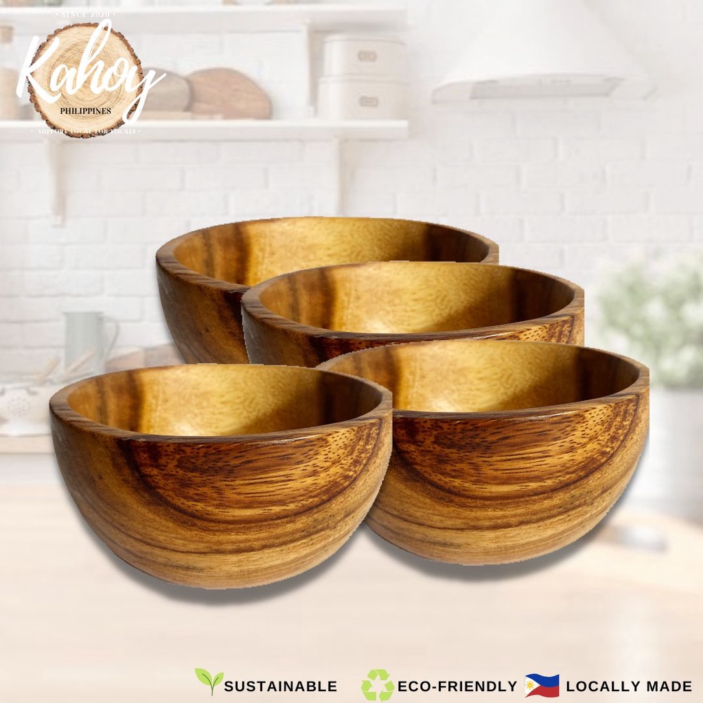 Kahoy (set of 4) Acacia wooden bowls/ Wooden Soup Bowls/ Wooden Salad