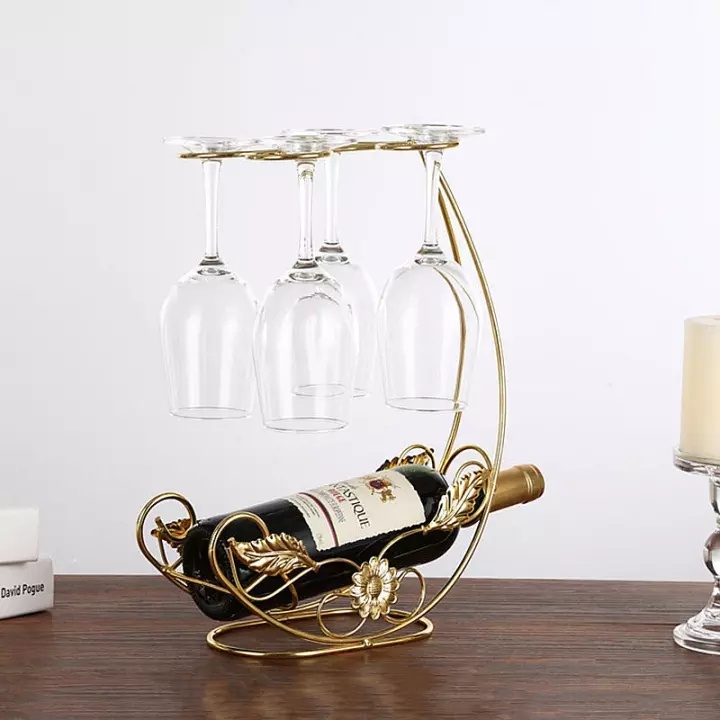 Vintage Tabletop Wine Rack & Stemware Holder Metal Elegant Freestanding