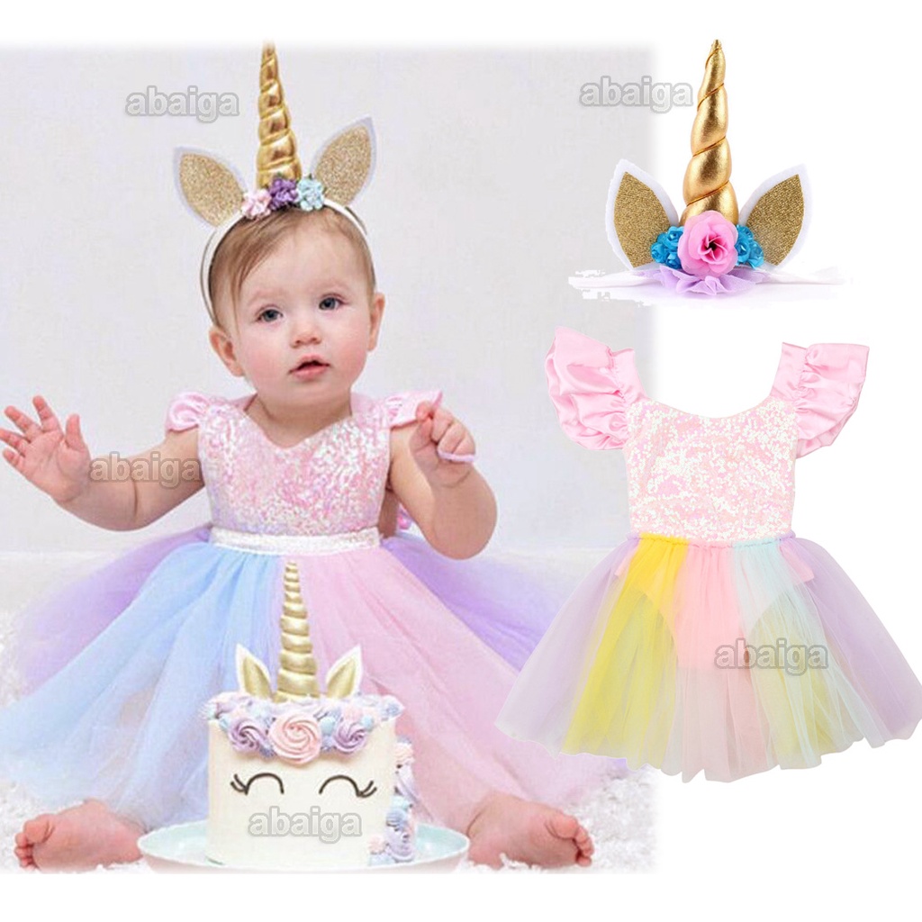 Baby Dress New Born Pink Unicorn Dress for Baby Girl 1 Year Old