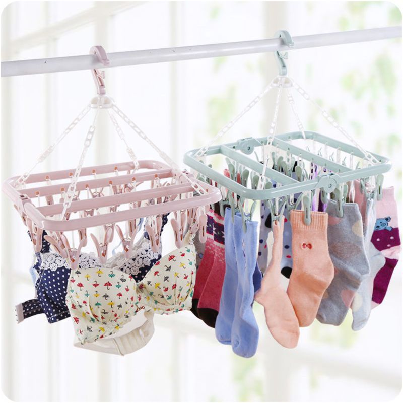 Foldable 32 Peg Windproof Clothes Hanger Dryer Washing Line Airer