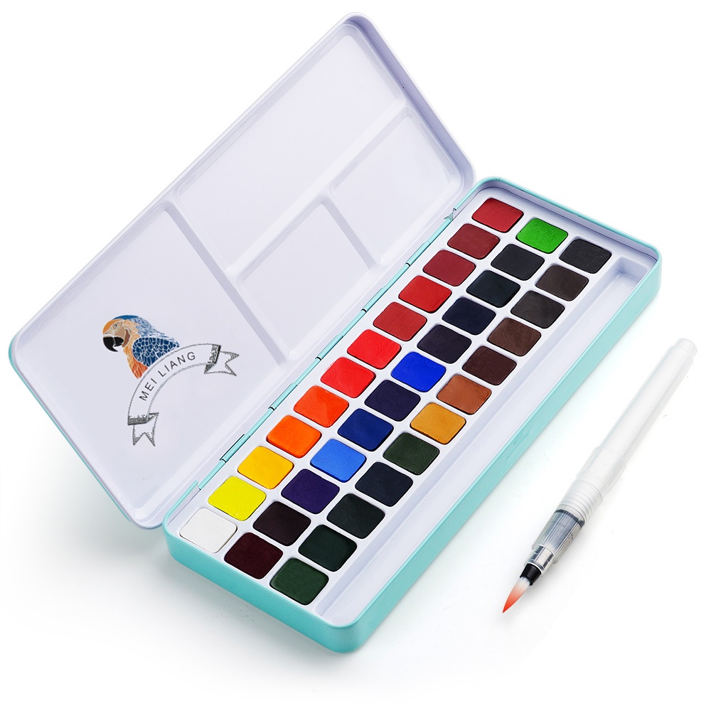 Meiliang 36 Colors Durable Solid Watercolor Set with Painting Brush Box