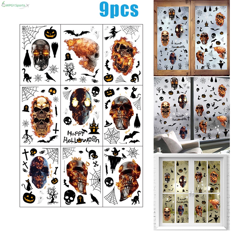 Halloween Window Clings Skeletons Skull Spider Net Bat Window Stickers