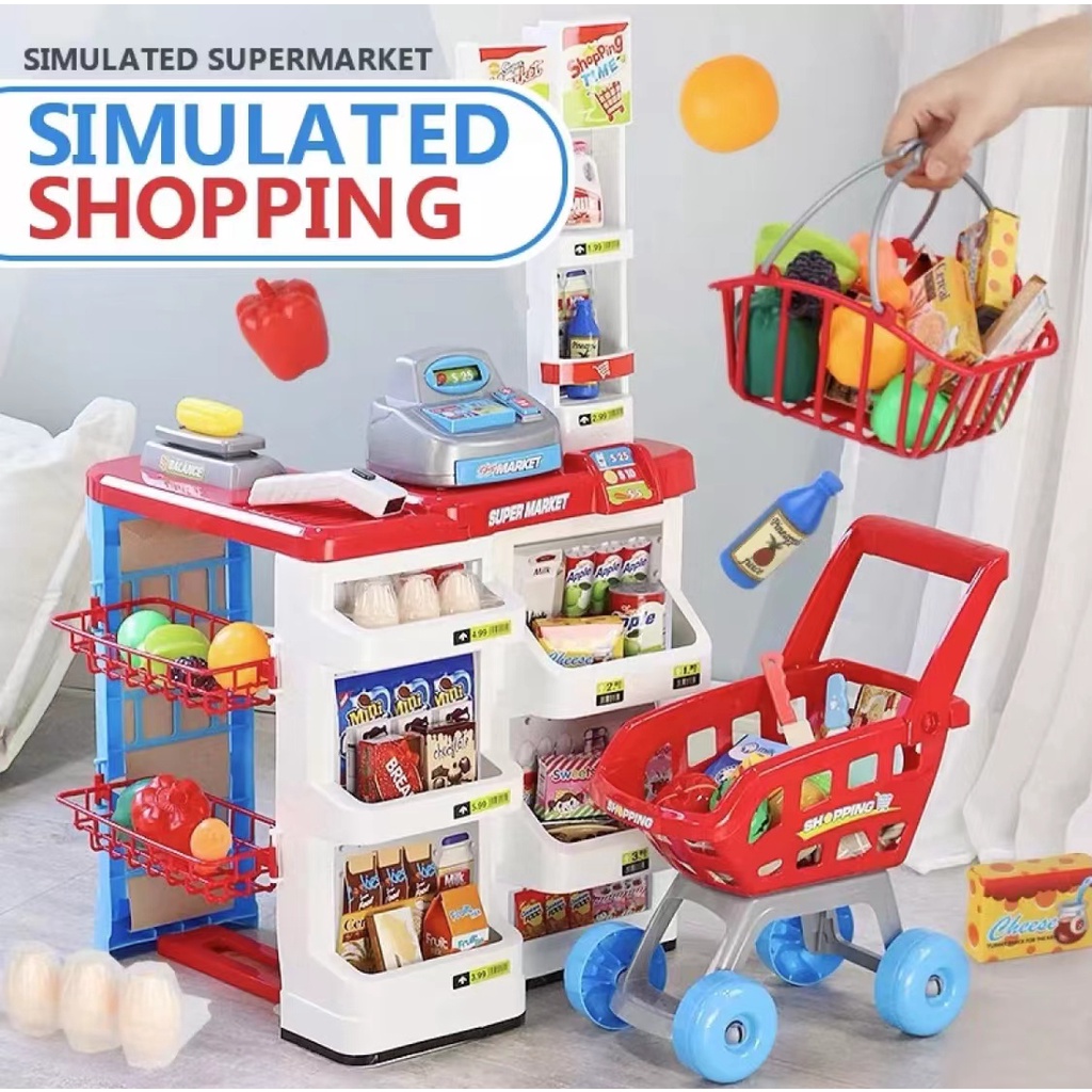 Kids home supermarket toy set superstore shopping cart cash register