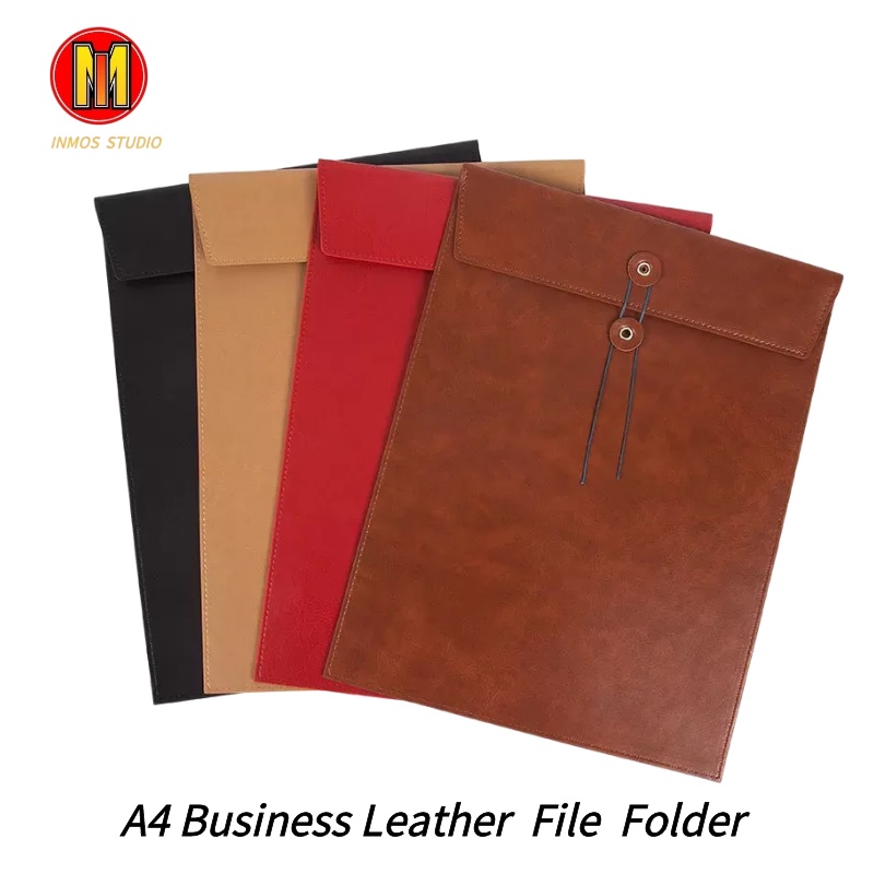 [Free Name Stamp]Document Holder A4 Plain Leather File Folder Business