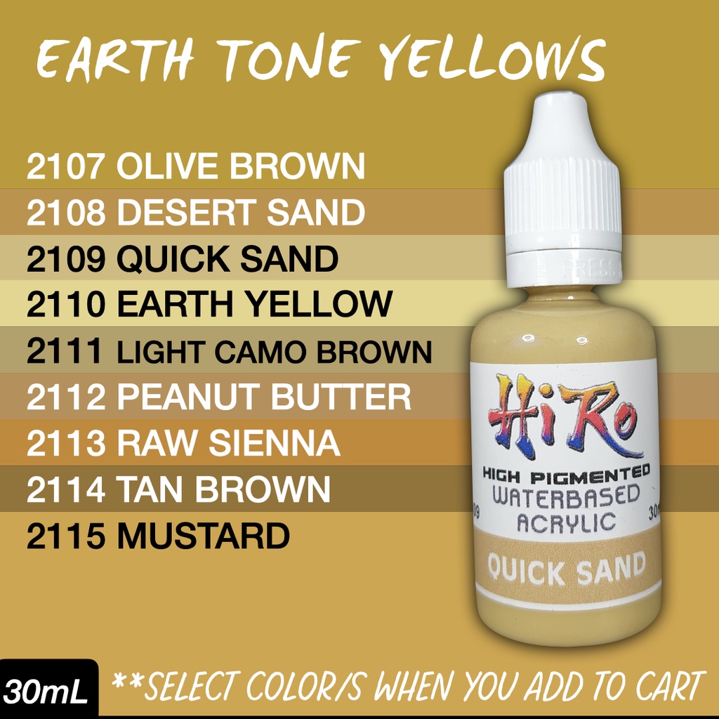 Earth Tone Yellow Colors by Hiro Paints Waterbased Acrylic Hobby Paint