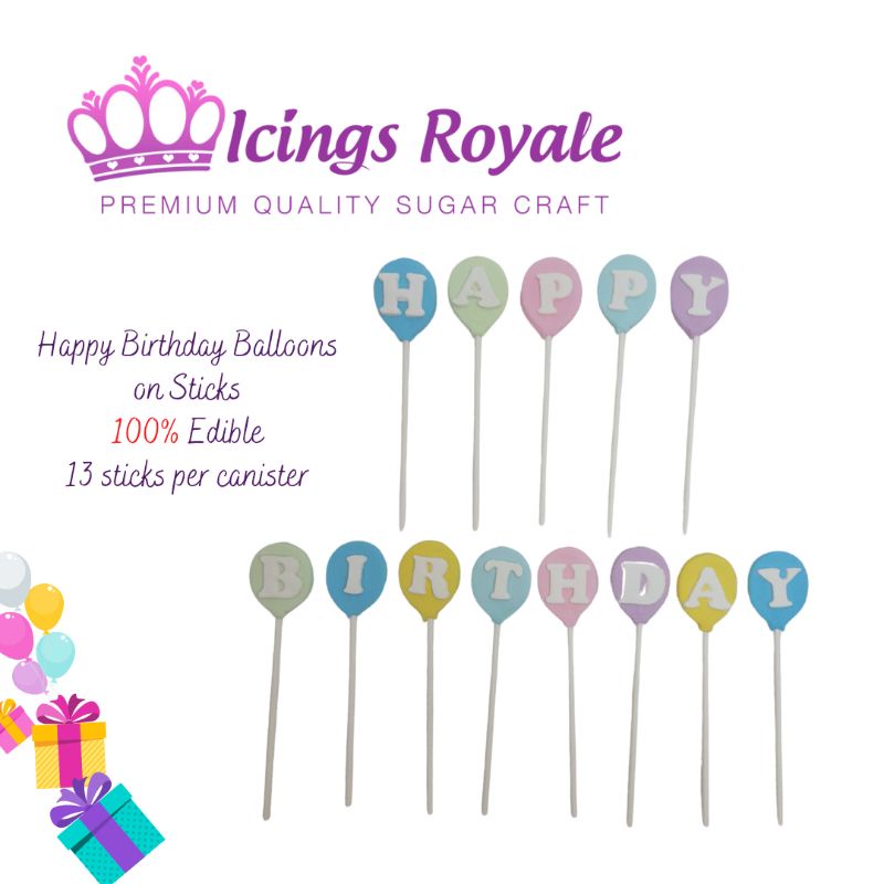 Edible Happy Birthday Balloons Cake Toppers (on stick) Shopee Philippines