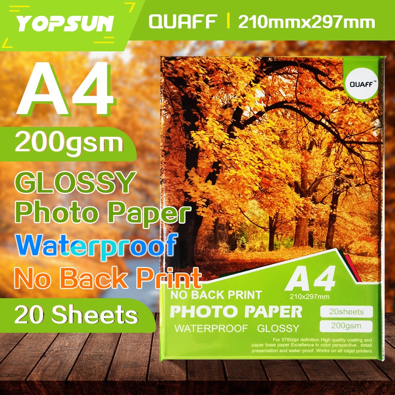 NO BACK PRINT Glossy Photo Paper A4 200gsm 20 Sheets QUAFF Brand